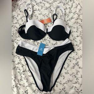 Cupshe Black and White Bikini Set